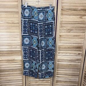 Kut from the Kloth Pants Blue and Green Patterned 100% Rayon Wide Leg Size 6